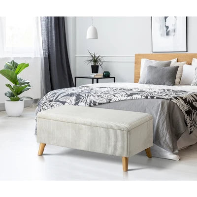 OTM-CUB-VV-BE Oikiture Storage Ottoman Blanket Box Chest Toy Foot Stool LARGE Polyester Beige