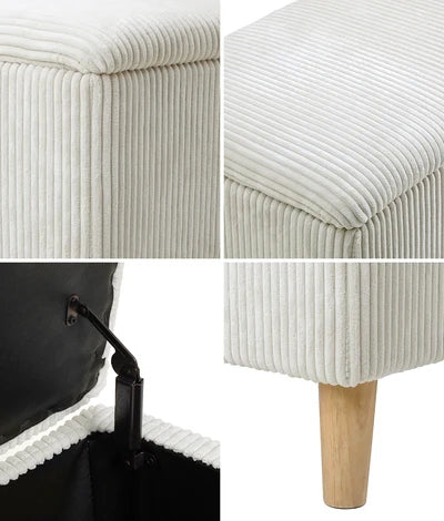 OTM-CUB-VV-BE Oikiture Storage Ottoman Blanket Box Chest Toy Foot Stool LARGE Polyester Beige