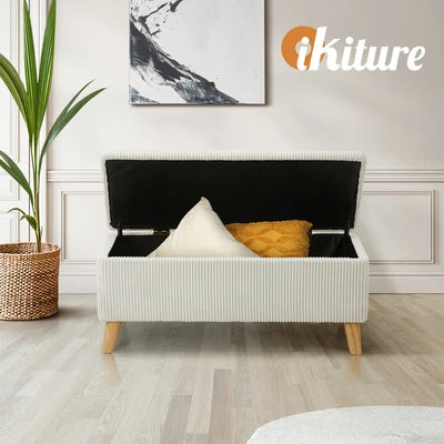 OTM-CUB-VV-BE Oikiture Storage Ottoman Blanket Box Chest Toy Foot Stool LARGE Polyester Beige