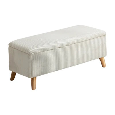 OTM-CUB-VV-BE Oikiture Storage Ottoman Blanket Box Chest Toy Foot Stool LARGE Polyester Beige