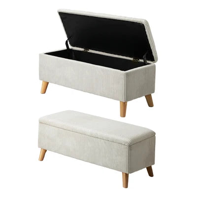 OTM-CUB-VV-BE Oikiture Storage Ottoman Blanket Box Chest Toy Foot Stool LARGE Polyester Beige