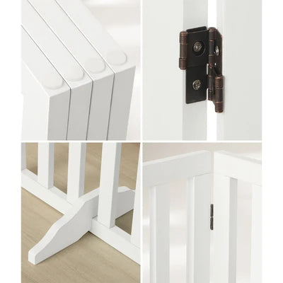 PET-FENCE-S4-WH Alopet Wooden Pet Gate Dog Fence Safety Stair Barrier Security Door 4 Panels