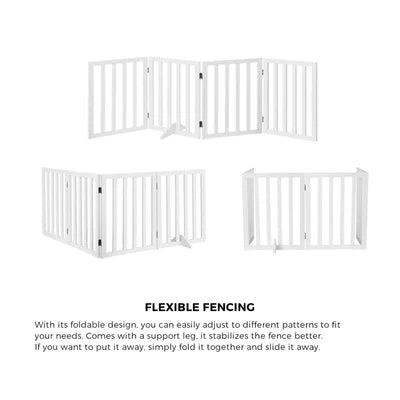 PET-FENCE-S4-WH Alopet Wooden Pet Gate Dog Fence Safety Stair Barrier Security Door 4 Panels