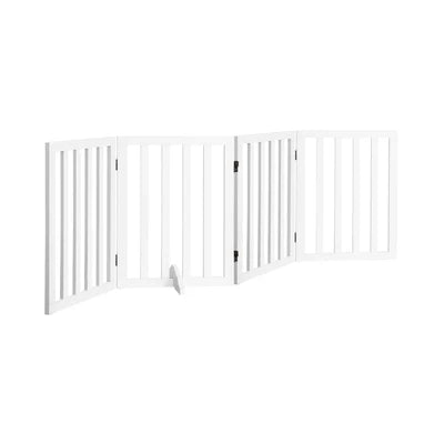 PET-FENCE-S4-WH Alopet Wooden Pet Gate Dog Fence Safety Stair Barrier Security Door 4 Panels