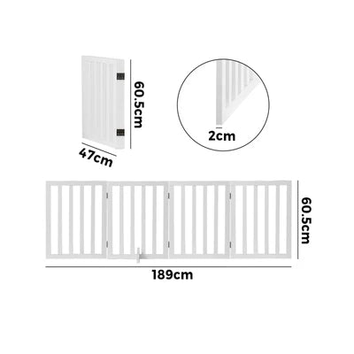 PET-FENCE-S4-WH Alopet Wooden Pet Gate Dog Fence Safety Stair Barrier Security Door 4 Panels