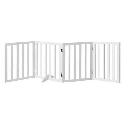PET-FENCE-S4-WH Alopet Wooden Pet Gate Dog Fence Safety Stair Barrier Security Door 4 Panels