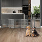PET-FENCE-S6-GY Alopet Wooden Pet Gate Dog Fence Safety Stair Barrier Security Door 6-Panel Grey