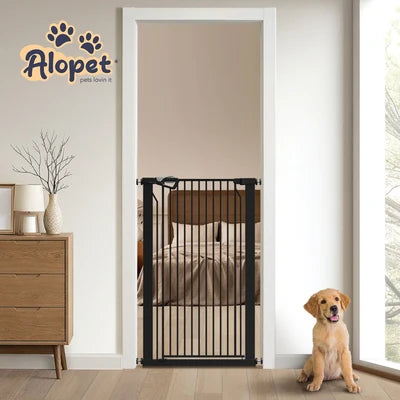 PET-GATE-A120-BK Alopet 120cm Retractable Safety Gate Pet Dog Cat Fence Guard Door Black
