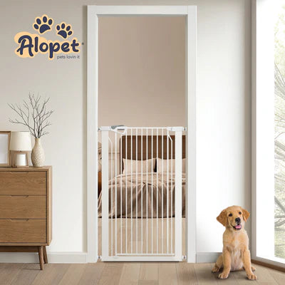 PET-GATE-A120-WH Alopet 120cm Retractable Safety Gate Pet Dog Cat Fence Guard Door White