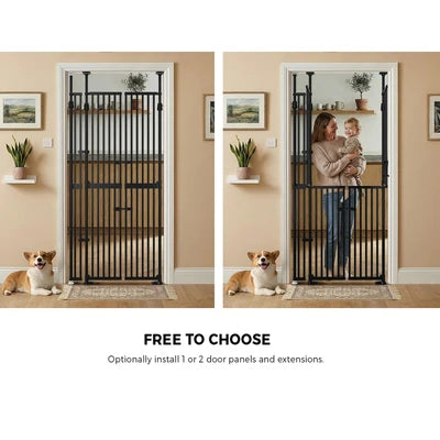 PET-GATE-DB-A190-BK Alopet 190cm-264cm Retractable Safety Gate Pet Dog Cat Extra Tall Fence Black