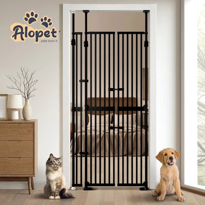 PET-GATE-DB-A190-BK Alopet 190cm-264cm Retractable Safety Gate Pet Dog Cat Extra Tall Fence Black