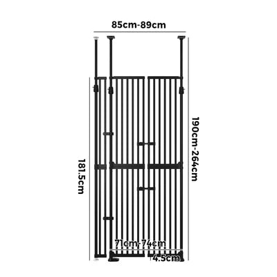 PET-GATE-DB-A190-BK Alopet 190cm-264cm Retractable Safety Gate Pet Dog Cat Extra Tall Fence Black
