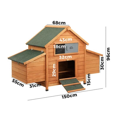 PET-HUTCH-2H-WD-AB Alopet Chicken Coop Rabbit Hutch Large House Run Cage Wooden Outdoor Pet Hutch