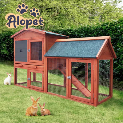 PET-HUTCH-2RM-WD Alopet Rabbit Hutch Chicken Coop Bunny House Run Cage Wooden Outdoor Pet Hutch