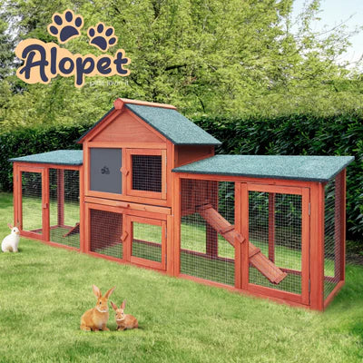 PET-HUTCH-3RM-WD Alopet Rabbit Hutch Chicken Coop Bunny House Run Cage Wooden Outdoor Pet Hutch