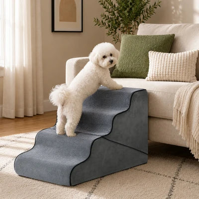 PET-RAMP-FM-S4-GY Alopet Pet Ramp Foam Dog Cover Stairs Washable Ladder For Bed Sofa Car 4 Steps