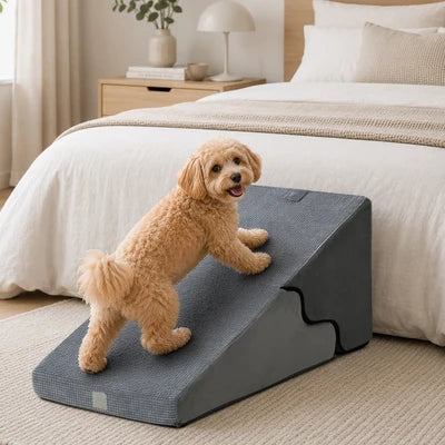 PET-RAMP-FM-S4-GY Alopet Pet Ramp Foam Dog Cover Stairs Washable Ladder For Bed Sofa Car 4 Steps