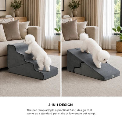 PET-RAMP-FM-S4-GY Alopet Pet Ramp Foam Dog Cover Stairs Washable Ladder For Bed Sofa Car 4 Steps