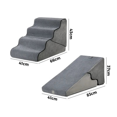 PET-RAMP-FM-S4-GY Alopet Pet Ramp Foam Dog Cover Stairs Washable Ladder For Bed Sofa Car 4 Steps