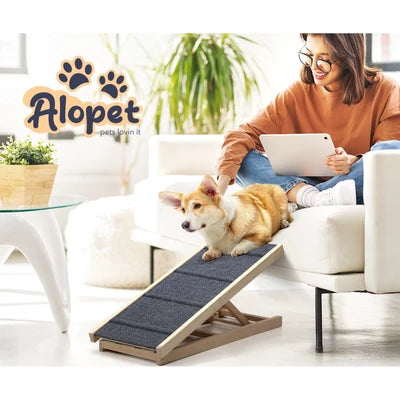 PET-RAMP-M-WD Alopet Dog Pet Ramp Adjustable Height Stairs Bed Sofa Car Foldable 70cm