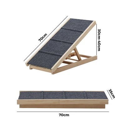 PET-RAMP-M-WD Alopet Dog Pet Ramp Adjustable Height Stairs Bed Sofa Car Foldable 70cm
