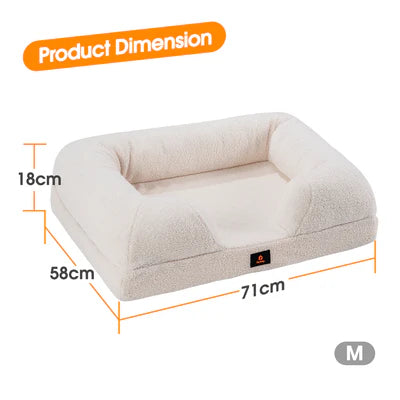 PET1001-M-WH Petzly Memory Foam Dog Bed Pet Sofa Calming Bed Washable Removable White