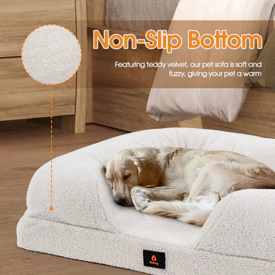 PET1001-M-WH Petzly Memory Foam Dog Bed Pet Sofa Calming Bed Washable Removable White