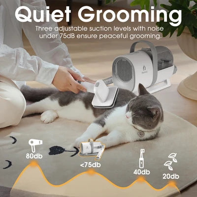 PET1005-WH Petzly Pet Grooming Vacuum Kit 7 in 1 Kit Cat Dog Pet Hair Grooming Tools