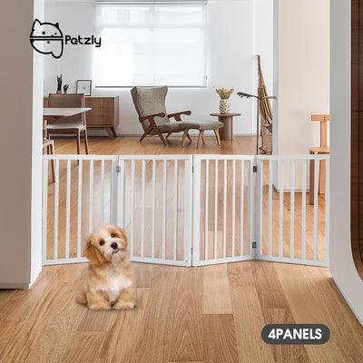PET1012-4-WH Petzly Pet Gate Dog Fence Safety Barrier Security Door 4 Panel 61cm White