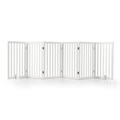 PET1014-6XL-WH Petzly Pet Gate Dog Fence Safety Barrier with Support Feet 6 Panel 80cm White