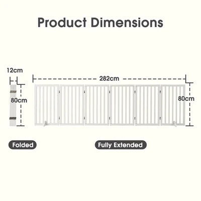PET1014-6XL-WH Petzly Pet Gate Dog Fence Safety Barrier with Support Feet 6 Panel 80cm White