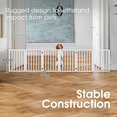PET1014-6XL-WH Petzly Pet Gate Dog Fence Safety Barrier with Support Feet 6 Panel 80cm White