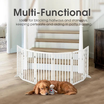 PET1014-6XL-WH Petzly Pet Gate Dog Fence Safety Barrier with Support Feet 6 Panel 80cm White