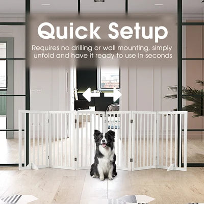 PET1014-6XL-WH Petzly Pet Gate Dog Fence Safety Barrier with Support Feet 6 Panel 80cm White