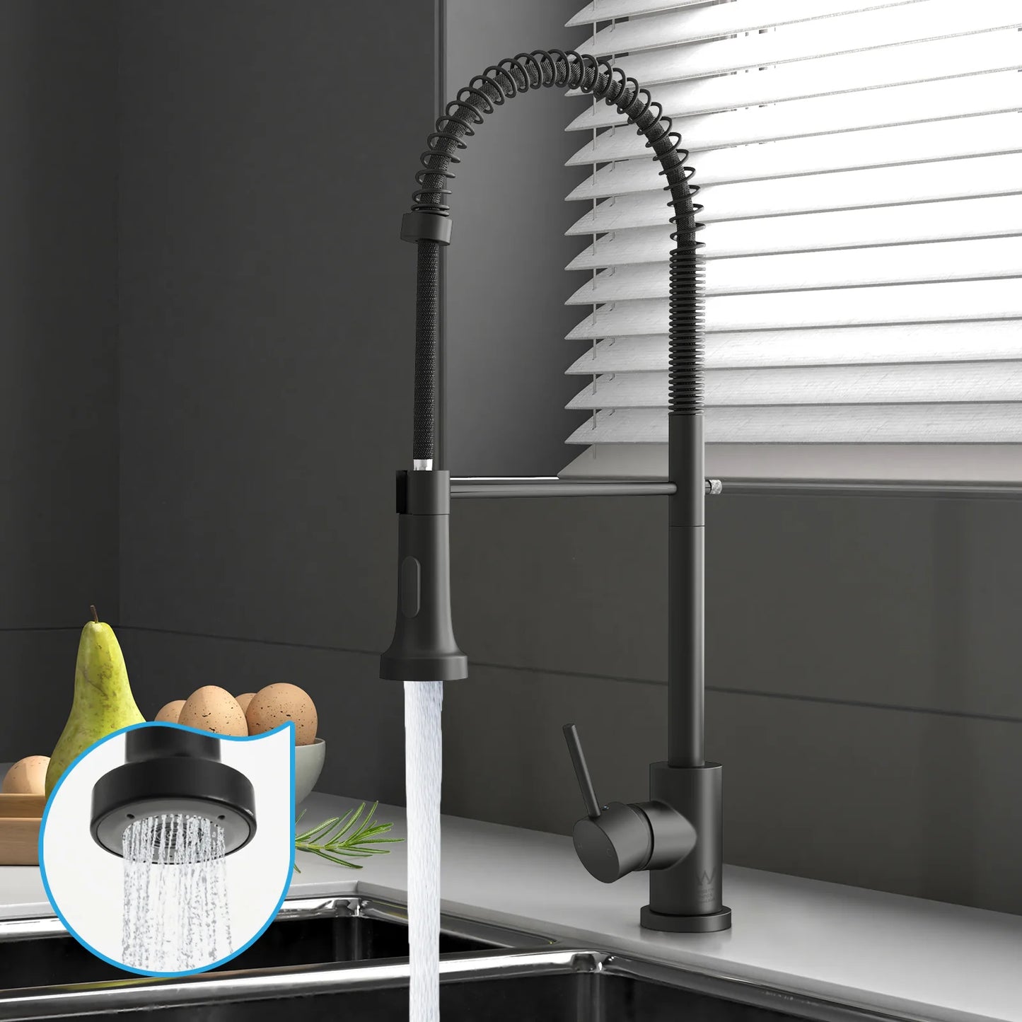POKF-TA-663-BK Welba Kitchen Mixer Tap Pull Out Sink Faucet Basin Brass Swivel 2 Modes WELS Black