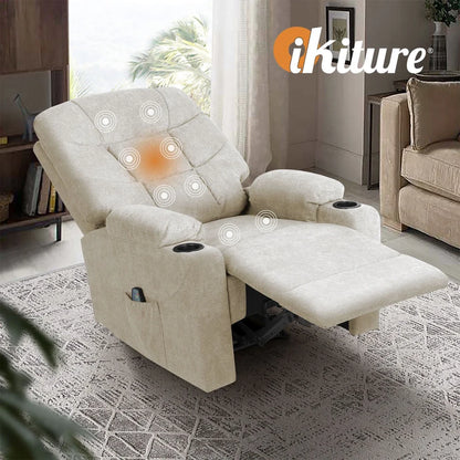 RCH-B3-PARI-BG-AB Oikiture Recliner Chair Electric Massage Chair Sofa Lounge Heated Polyester Beige