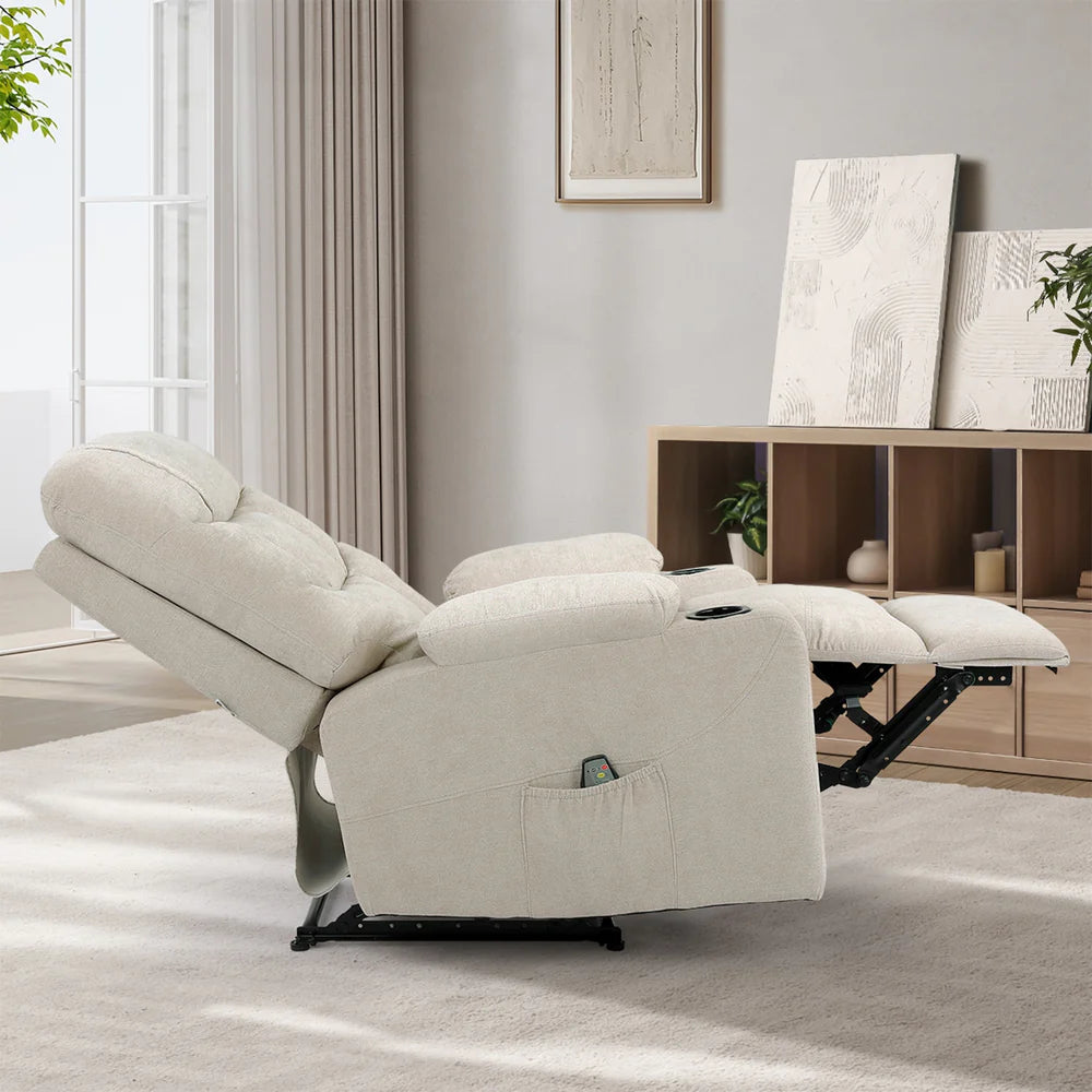 RCH-B3-PARI-BG-AB Oikiture Recliner Chair Electric Massage Chair Sofa Lounge Heated Polyester Beige