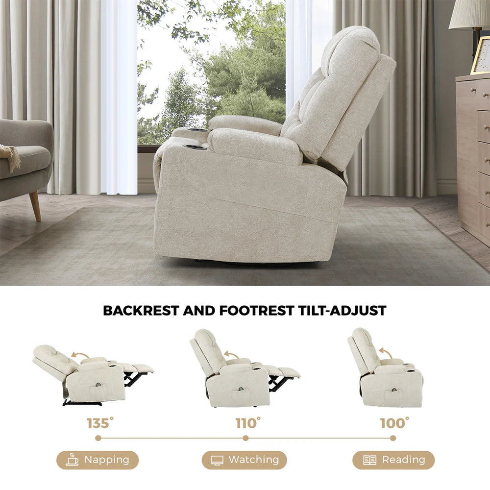 RCH-B3-PARI-BG-AB Oikiture Recliner Chair Electric Massage Chair Sofa Lounge Heated Polyester Beige