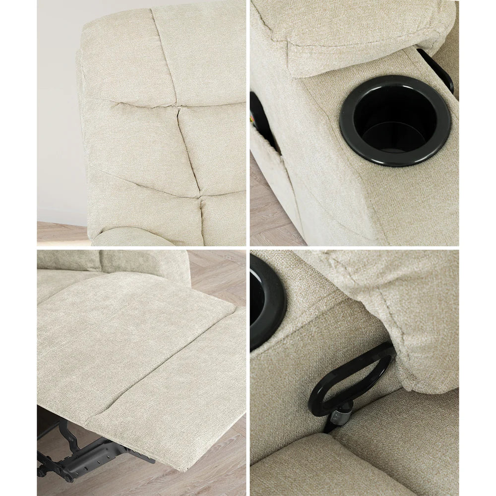RCH-B3-PARI-BG-AB Oikiture Recliner Chair Electric Massage Chair Sofa Lounge Heated Polyester Beige