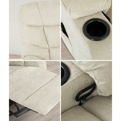 RCH-B3-PARI-BG-AB Oikiture Recliner Chair Electric Massage Chair Sofa Lounge Heated Polyester Beige