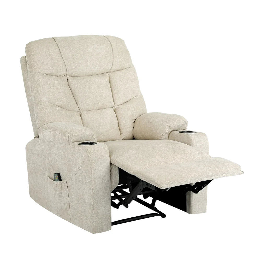 RCH-B3-PARI-BG-AB Oikiture Recliner Chair Electric Massage Chair Sofa Lounge Heated Polyester Beige