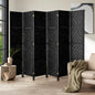 RD-PP-RTN-6P-BK Oikiture 6 Panel Room Divider Screen Privacy Dividers Woven Wood Folding Black