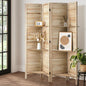 RD-SHELF-4P-WD Oikiture 4 Panel Room Divider Privacy Screen With Shelves Timber Wooden Natural