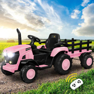 ROC-TRACTOR-XL-PK Mazam Kids Ride On Tractor Toy W/ Trailer Remote Battery Electric Operated Car