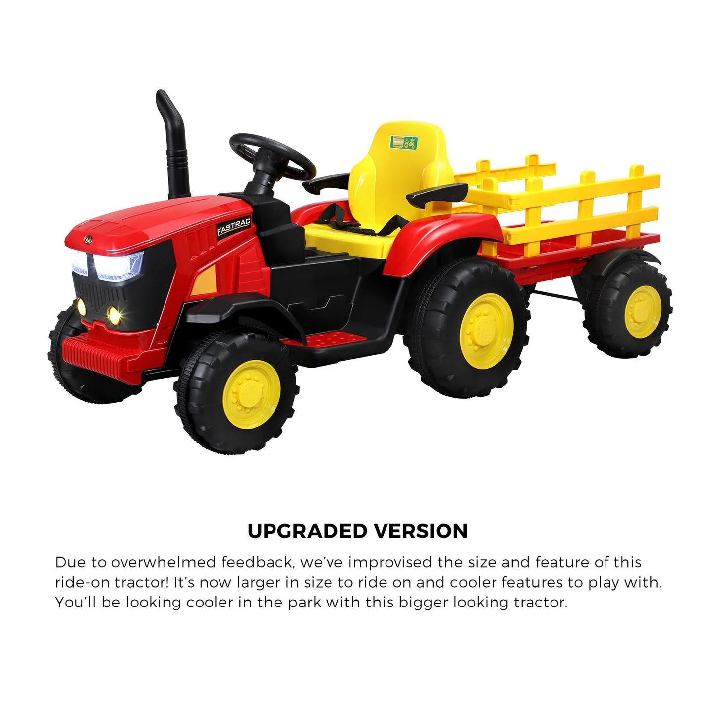 ROC-TRACTOR-XL-RD Mazam Kids Ride On Tractor Toy W/ Trailer Remote Battery Electric Operated Car