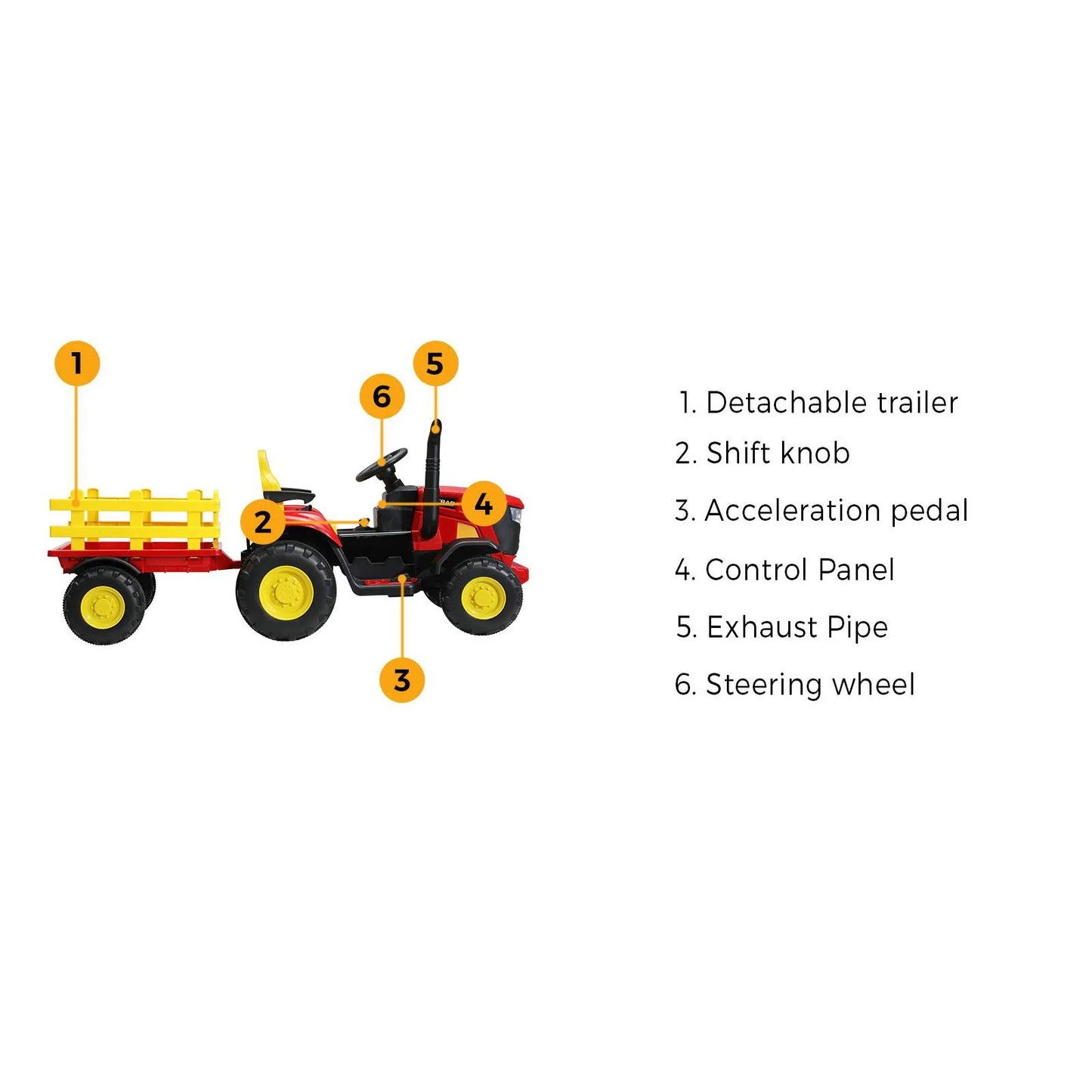 ROC-TRACTOR-XL-RD Mazam Kids Ride On Tractor Toy W/ Trailer Remote Battery Electric Operated Car