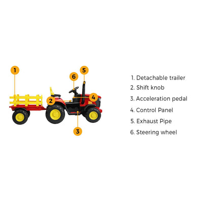 ROC-TRACTOR-XL-RD Mazam Kids Ride On Tractor Toy W/ Trailer Remote Battery Electric Operated Car