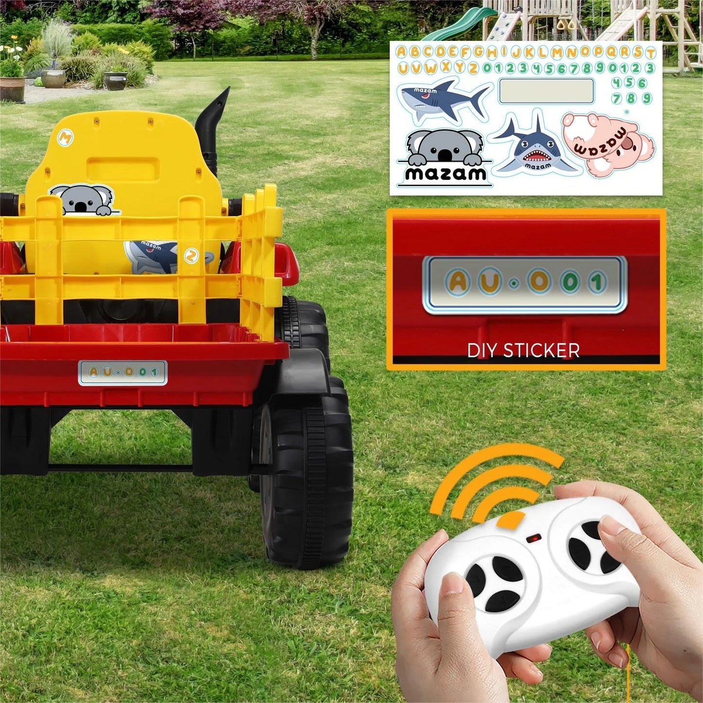 ROC-TRACTOR-XL-RD Mazam Kids Ride On Tractor Toy W/ Trailer Remote Battery Electric Operated Car
