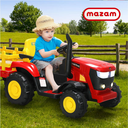 ROC-TRACTOR-XL-RD Mazam Kids Ride On Tractor Toy W/ Trailer Remote Battery Electric Operated Car