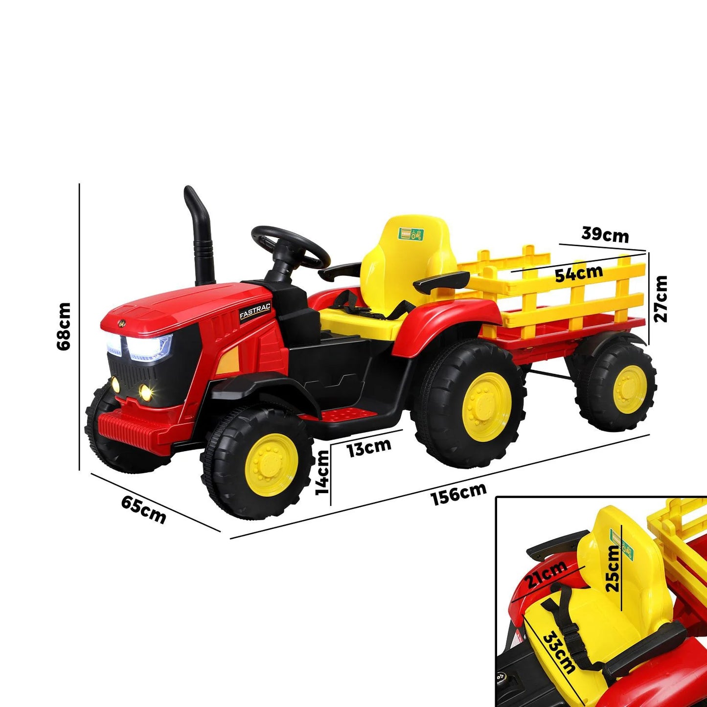 ROC-TRACTOR-XL-RD Mazam Kids Ride On Tractor Toy W/ Trailer Remote Battery Electric Operated Car